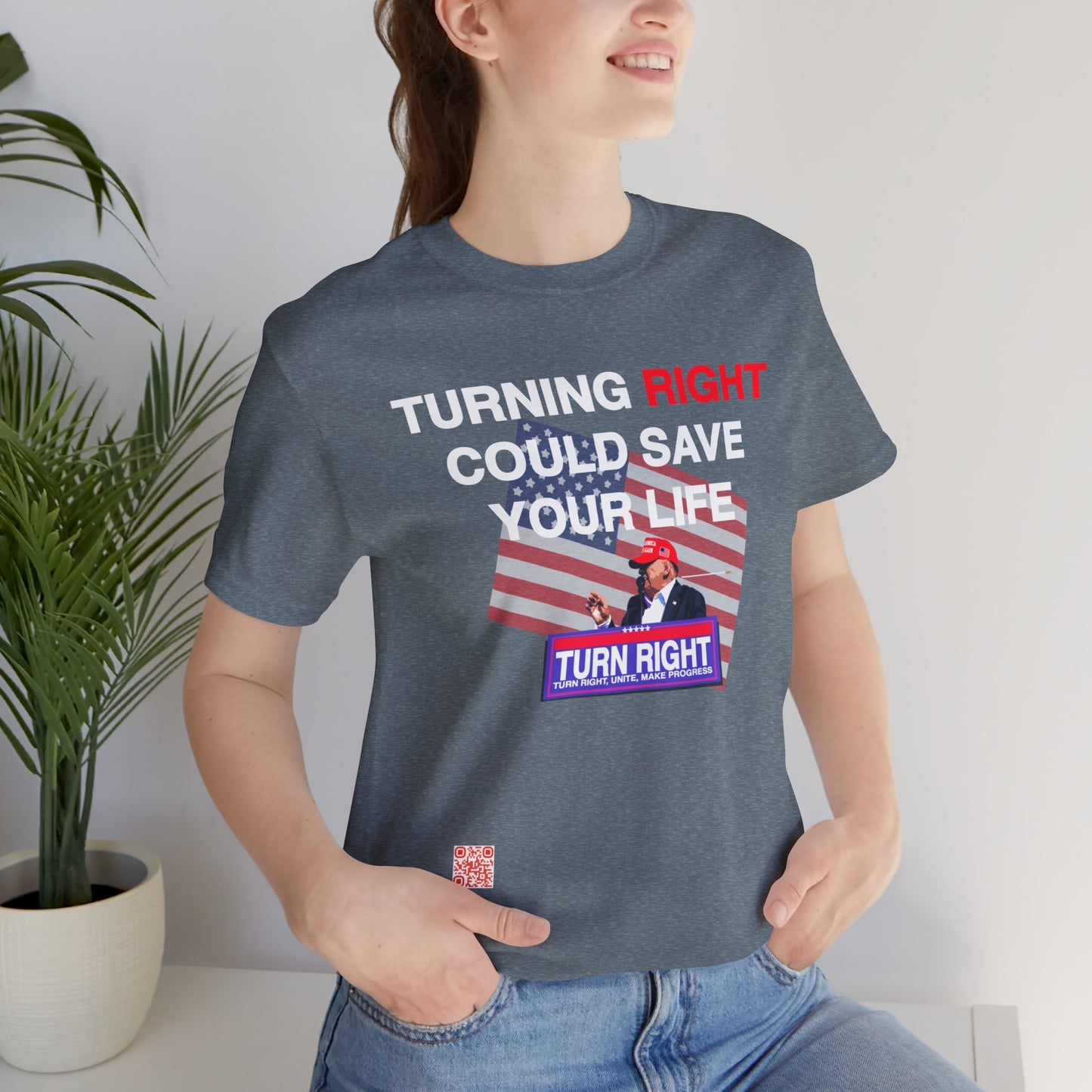 USA Turning Right - FREE STANDARD SHIPPING - Unisex Jersey Short Sleeve Tee Express Delivery available